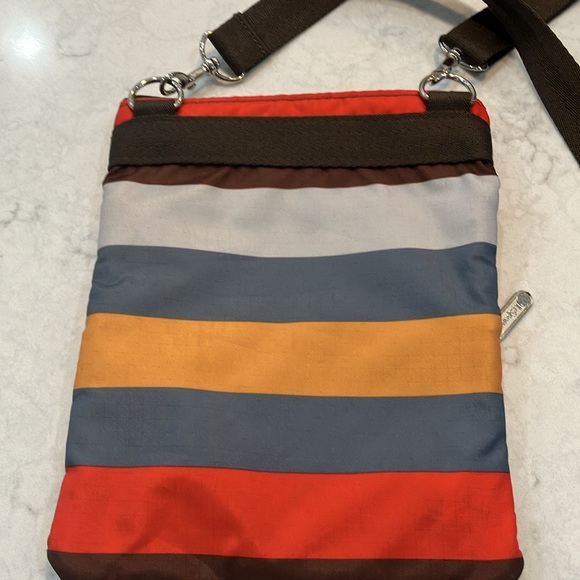 LeSportsac 3-Zip Stripe‎ Crossbody Brown, Orange, Gray - EUC - Picture 2 of 8
